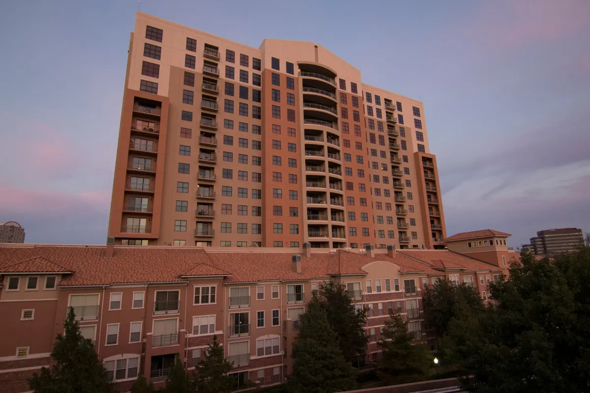 Grand Treviso condominium tower at 330 E Las Colinas Boulevard